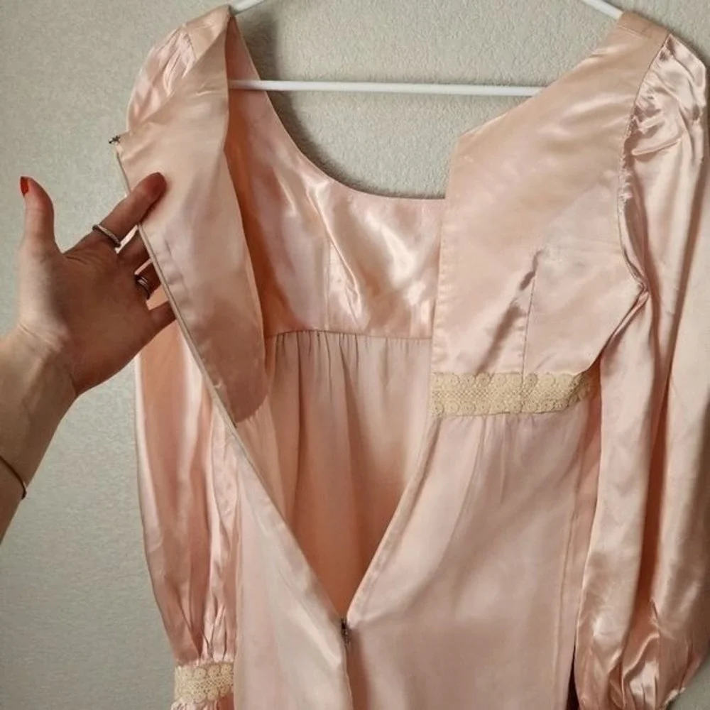 VINTAGE 70s Handmade Satin Babydoll Maxi Dress‎ Cottagecore Pink
